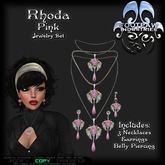 [FPI] Rhoda Pink - Lovely Rose Jewelry Set - 3 Necklaces, Earrings & Belly Piering 
