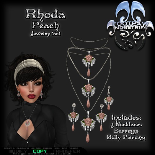 [FPI] Rhoda Peach - Lovely Rose Jewelry Set - 3 Necklaces, Earrings & Belly Piering 