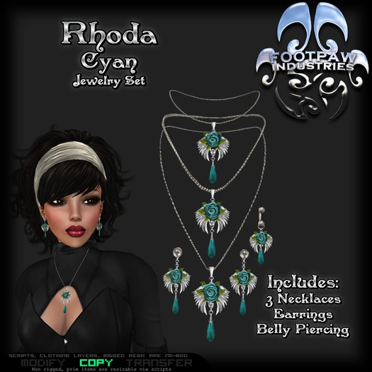 [FPI] Rhoda Cyan - Lovely Rose Jewelry Set - 3 Necklaces, Earrings & Belly Piering 