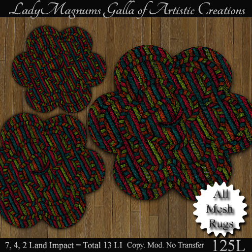 Lrg Brand Rug Second Life Marketplace - LMagnums Mesh Round Rug 3 Pc Set - Lrg - Stripes