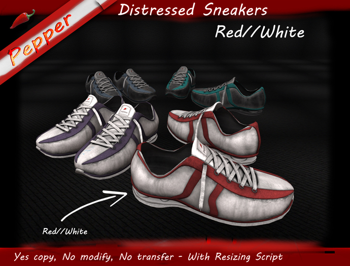 ~Pepper~Distressed Sneakers White//Red [R]