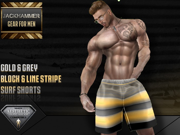 Package - Gold & Grey Block & Line Stripe Surf Shorts