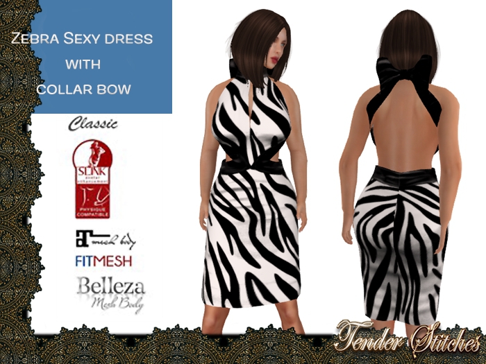 [TS] - Zebra Sexy Dress with Collar Bow