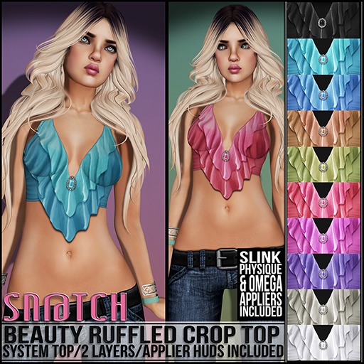 :::Sn@tch Beauty Ruffled Crop Top (All Colors):::