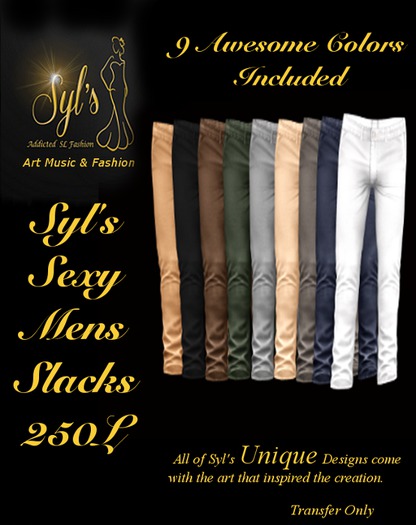 Syl's Sexy Mens Slacks 9 colors