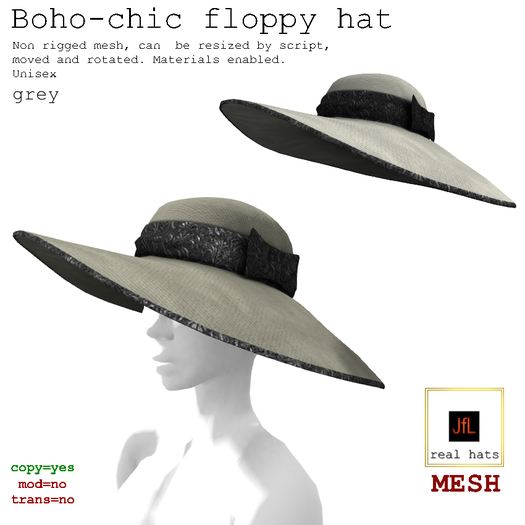 Boho-chic floppy hat_ boxed_grey