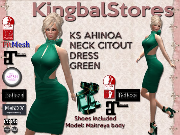250 KS AHINOA NECK CUTOUT DRESS GREEN