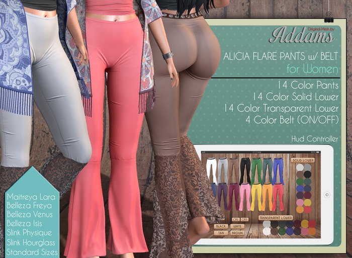 Addams "Alicia" Flare Mesh Pants -Maitreya,Belleza,Slink.Womens Pant- FATPACK