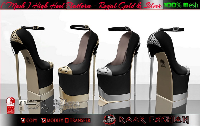 [Mesh] High Heel Platform  Gold & Silver Royal