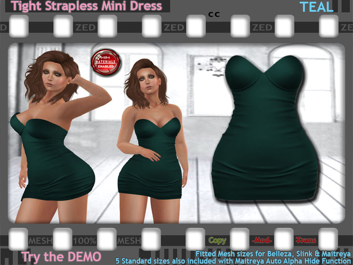 ::ZED:: Tight Strapless Mini Dress, Teal