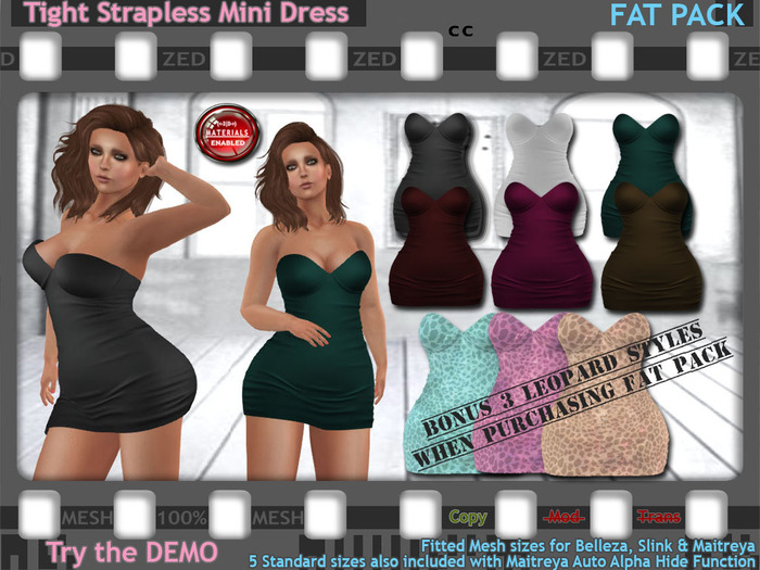 ::ZED:: Tight Strapless Mini Dress, Fat Pack
