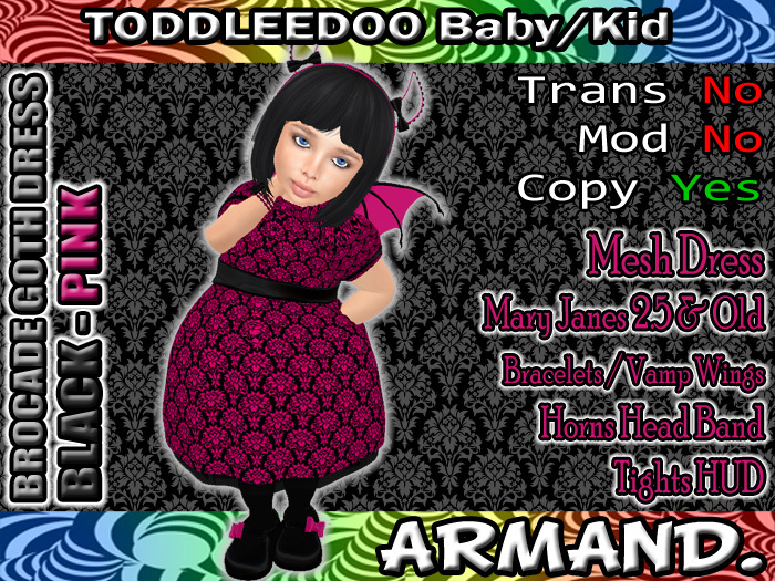 --ARMAND-- BROCADE GOTH DRESS - BLACK-PINK