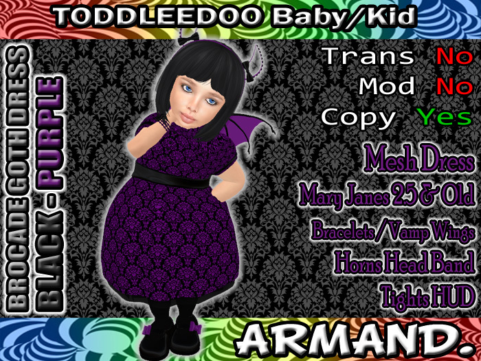 --ARMAND-- BROCADE GOTH DRESS - BLACK-PURPLE