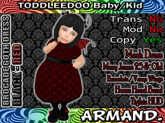--ARMAND-- BROCADE GOTH DRESS - BLACK-RED