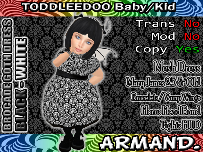 --ARMAND-- BROCADE GOTH DRESS - BLACK-WHITE