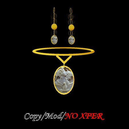 Set, Gold Choker and Earrings, Night and Day Cameo 