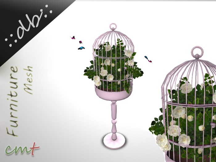 ::db:: Romantic Bird cage with white Roses and Butterflies