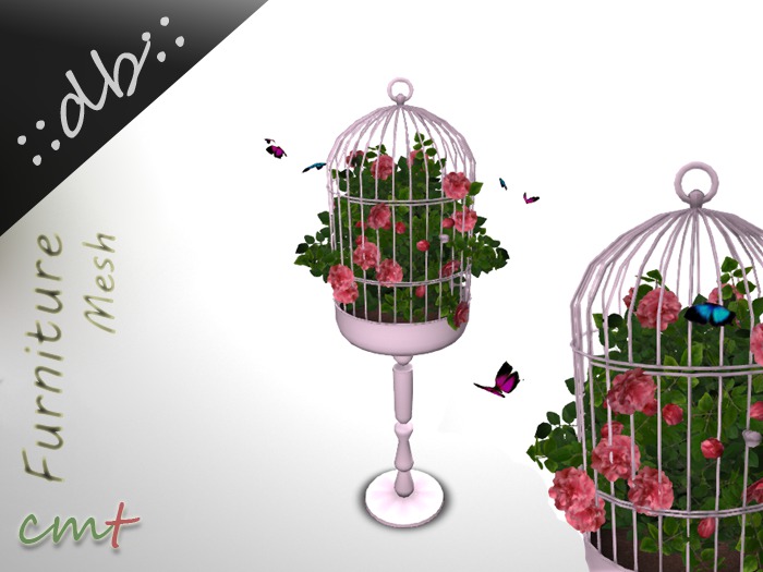 ::db:: Romantic Bird cage with pink Roses and Butterflies