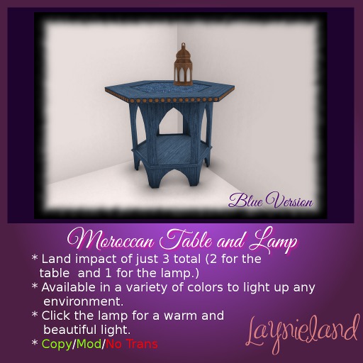~LL~ Moroccan Table & Lamp - Blue (Bagged)