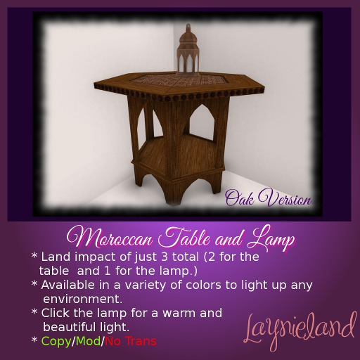 ~LL~ Moroccan Table & Lamp - Oak (Bagged)
