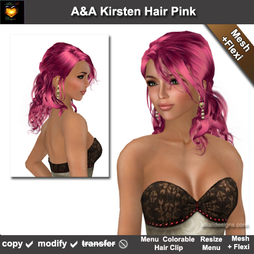 A&A Kirsten Hair Pink. Mesh + Flexi medium womens hairstyle. FUNCTIONAL DEMO