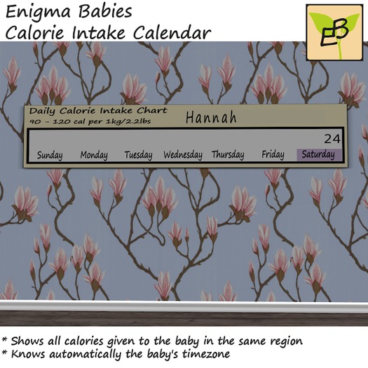 Enigma Babies Daily Calorie Intake Calendar