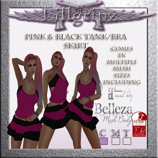 Lillgripz Pink & black tank/bra & skirt Boxed