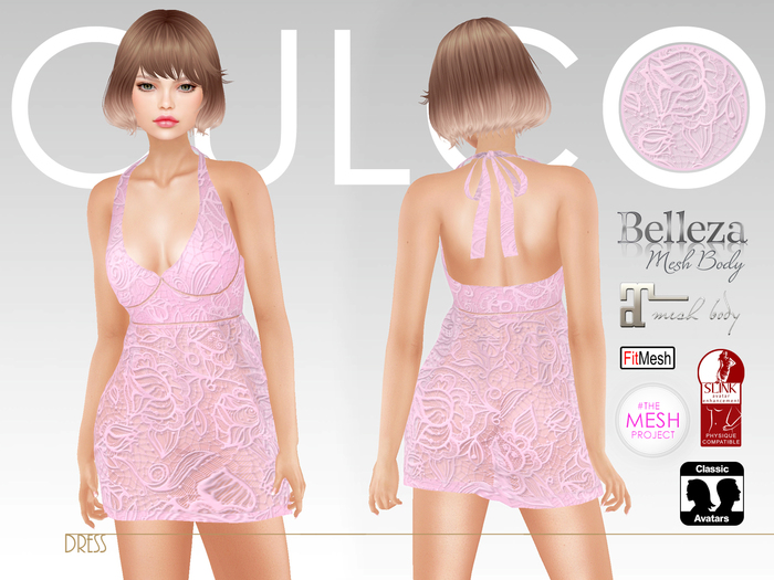 -Culco- Halter Back Flower Dress - Pink