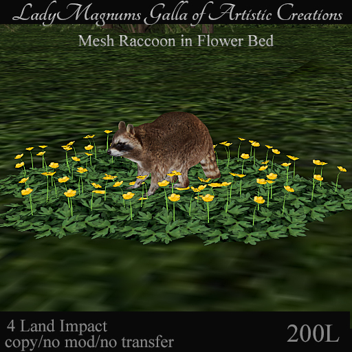 Second Life Marketplace LadyMs Mesh Raccoon in Flower Bed