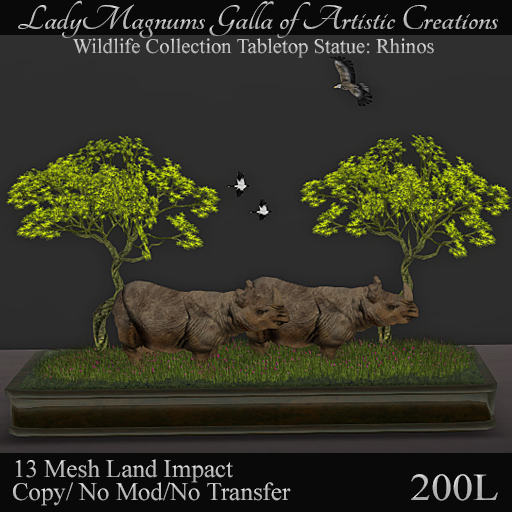 LadyMs Wildlife Collection Tabletop Statue: Rhinos  13li