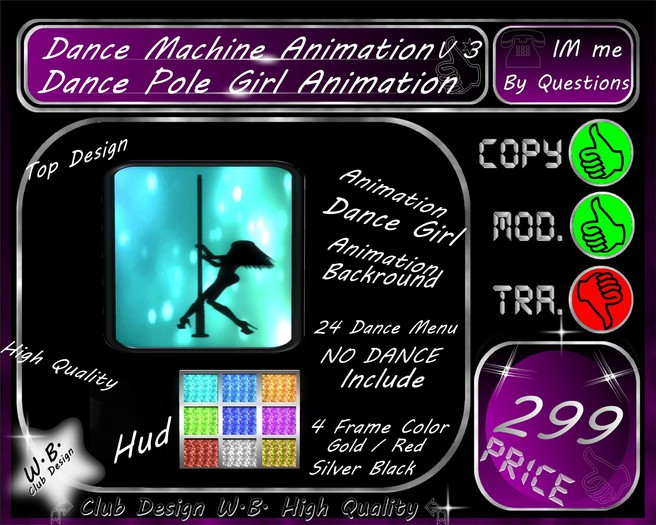 *New Top Dance Machine  V 3 * Animation Pole Dance  HUD COLOR