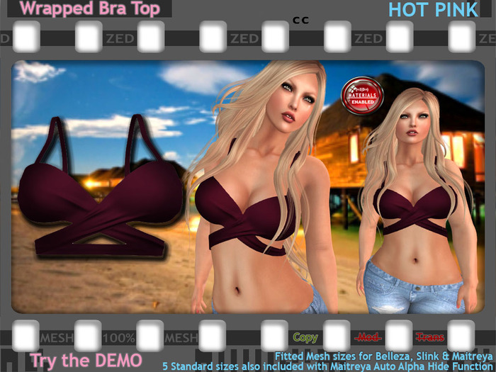 ::ZED:: Wrapped Bra Top, Hot Pink