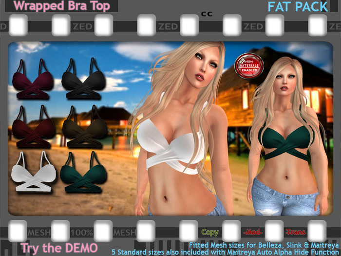 ::ZED:: Wrapped Bra Top, Fat Pack