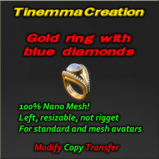 Gold ring /w blue diamonds