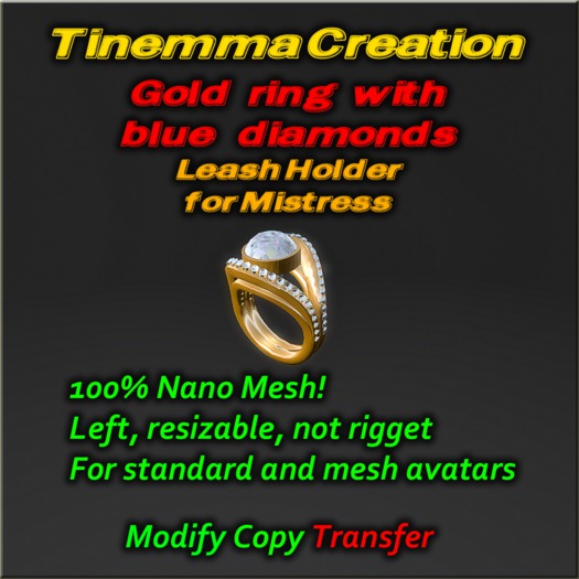 Gold ring /w blue diamonds (LEASH HOLDER)