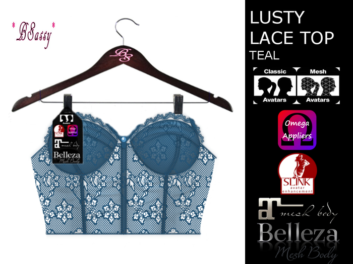 *BSASSY* LUSTY LACE TOP TEAL