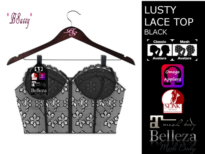 *BSASSY* LUSTY LACE TOP BLACK