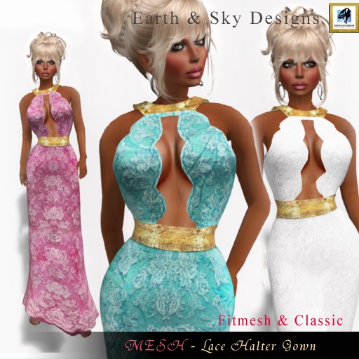 Lace Mesh_Halter Gown Dress XL
