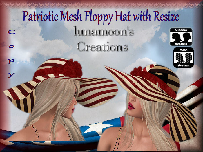 Patriotic Non-Rigged Mesh Floppy Hat