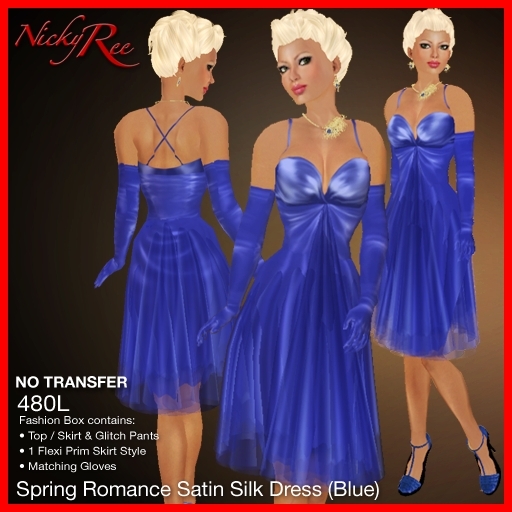 *NR* Spring Romance Satin Dress Blue