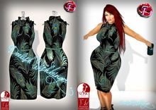 Chic Sleeveless Cowl Neck Dress Peacock Feathers SLINK ONLY