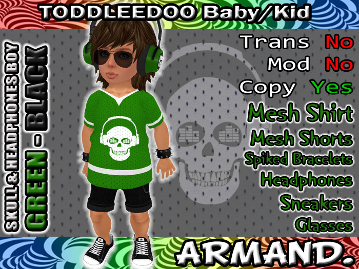 --ARMAND-- SKULL & HEADPHONES BOY - GREEN-BLACK