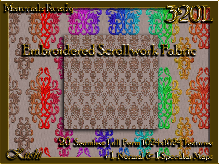 Embroidered Scrollwork Fabric Seamless Textures