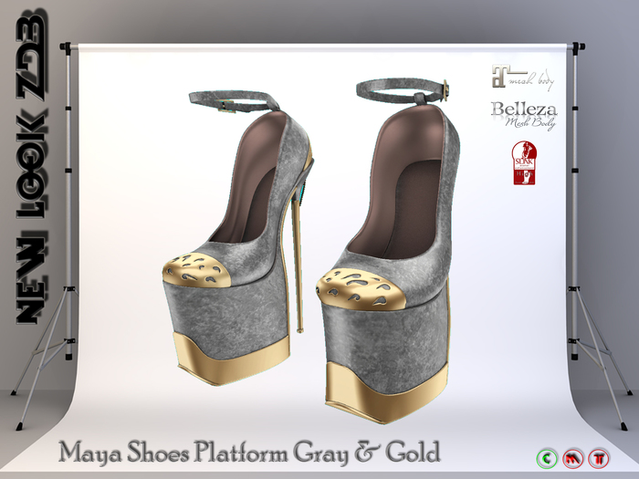 Maya Shoes Platform Gray & Gold