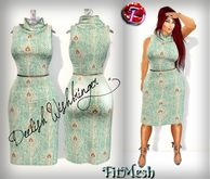 Chic Sleeveless Cowl Neck Dress Antique Peacock FITMESH 5 Sizes