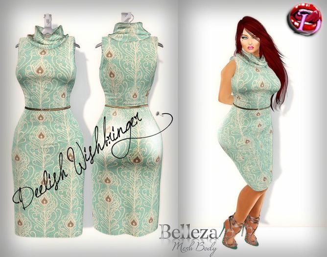 Chic Sleeveless Cowl Neck Dress Antique Peacock BELLEZA ONLY