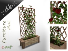 ::db:: Red Climbing Roses in wooden Planter with Daisies