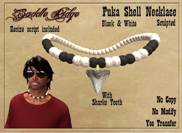 .:SR:. Puka Shell Necklace - B&W Sharks Tooth