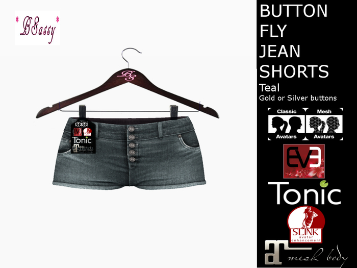 *BSASSY* BUTTON FLY SHORTS TEAL