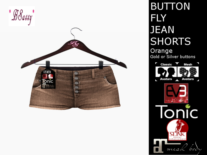 *BSASSY* BUTTON FLY SHORTS ORANGE